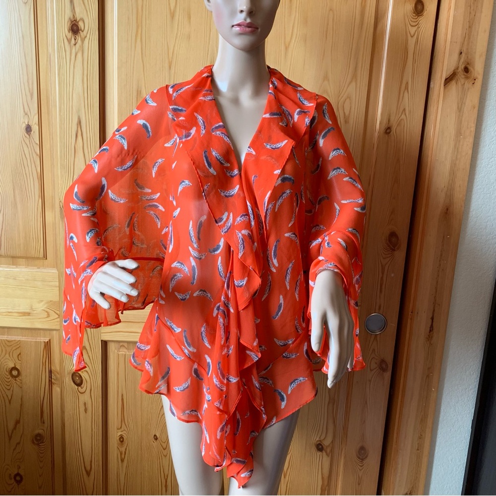 Anthropologie Yoana Baraschi Blouse Women Size XS - S Orange Feathers Flowy
